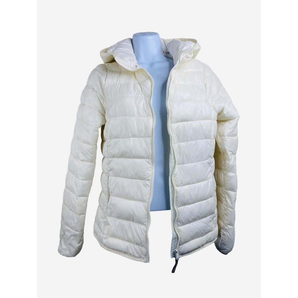 REEF Puffer Jacket Sz. Medium Ivory  Lightweight Hooded 100% Nylon